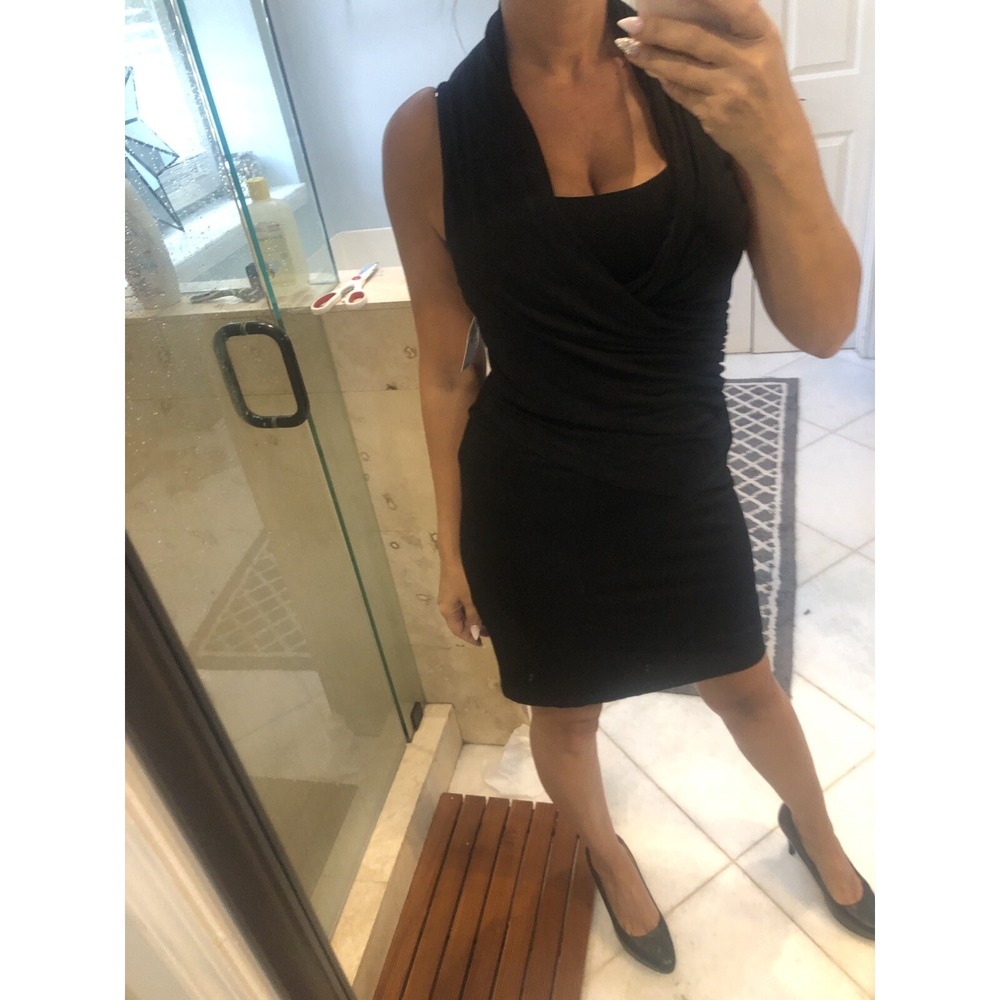 Karen Kane Black Mock Wrap Travel Stretch Dress Sleeveless LBD XS L13200